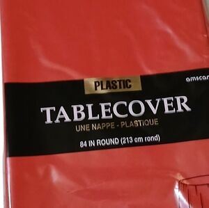 Amscan Red Plastic Tablecover 84 IN Round NIP